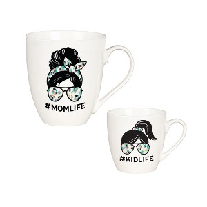 Evergreen Mommy and Me Ceramic Cup Gift Set | 17 oz. and 7 oz. Capacity | Mom Life/Kid Life Design | Coordinating Gift Box - 1 of 4