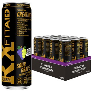 FITAID RX Recovery Blend, Creapure Encapsulated Creatine, BCAAs, B-Complex, Electrolytes, 100% Clean, Sour Grape, 12 Fl Oz. cans (Pack of 12) - 1 of 4