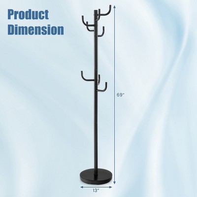 Black Metal Coat Rack with Umbrella Stand and Hooks