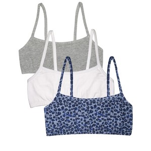 Fruit of the Loom Girls' Spaghetti Strap Sports Bra 3-Pack Multi Leo/White/Grey Heather 30 - 1 of 3
