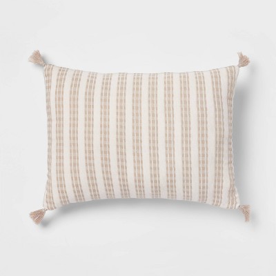 Oblong Woven Textured Decorative Throw Pillow White/Natural - Threshold™