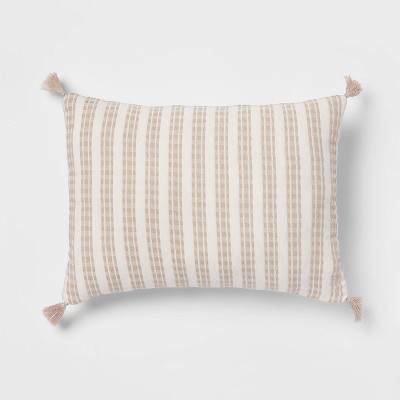 Oblong Woven Textured Decorative Throw Pillow White/Natural - Threshold™