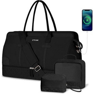 3-Piece Weekender Duffle Bag Set for Women with Shoe Compartment & Wet Pocket, Large Travel Carry-On Tote with Toiletry Bag - 1 of 4