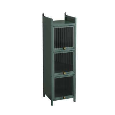 OUTSUPPLY Modern Three-tier Glass Door Cabinet with Featuring Four-tier Storage for Entryway, Living Room, Bathroom, Dining Room