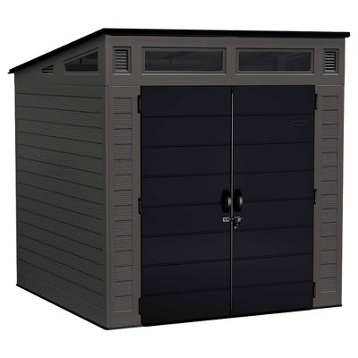 Suncast Modern Outdoor Storage Shed, 200 cu. ft. Peppercorn Resin Plastic Shed for Lawn Mower, Bikes, Utility Tools, Patio, & Yard. Weatherproof &