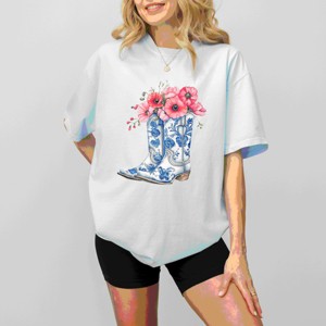 Simply Sage Market Cowboy Boots Floral Garment Dyed Tee - 1 of 4
