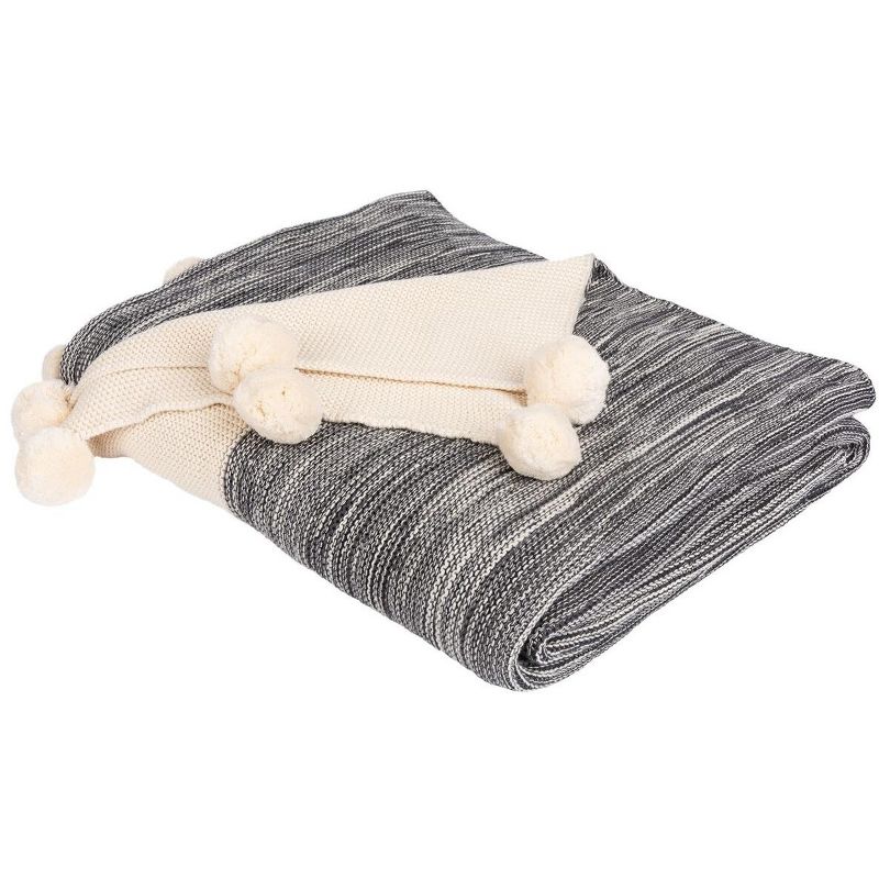 Orie Pom Pom Throw Blanket - Dark Grey/Natural - 50" x 60" - Safavieh ., 1 of 4