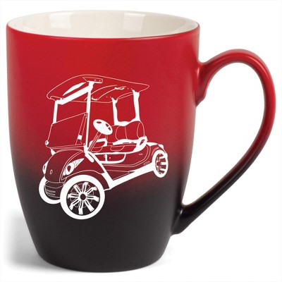 Elanze Designs 12 Ounce Vibrant Two Toned Ombre Ceramic Tea Coffee Cup Mug Red Black Rolling Golf Cart