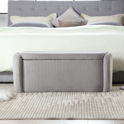 Modern Fabric Upholstered Storage Ottoman Bench with Safe Hinge,Lounge End of Bed Storage Bench,Storage Entry Bench,Storage Hassock-Cuddlewood