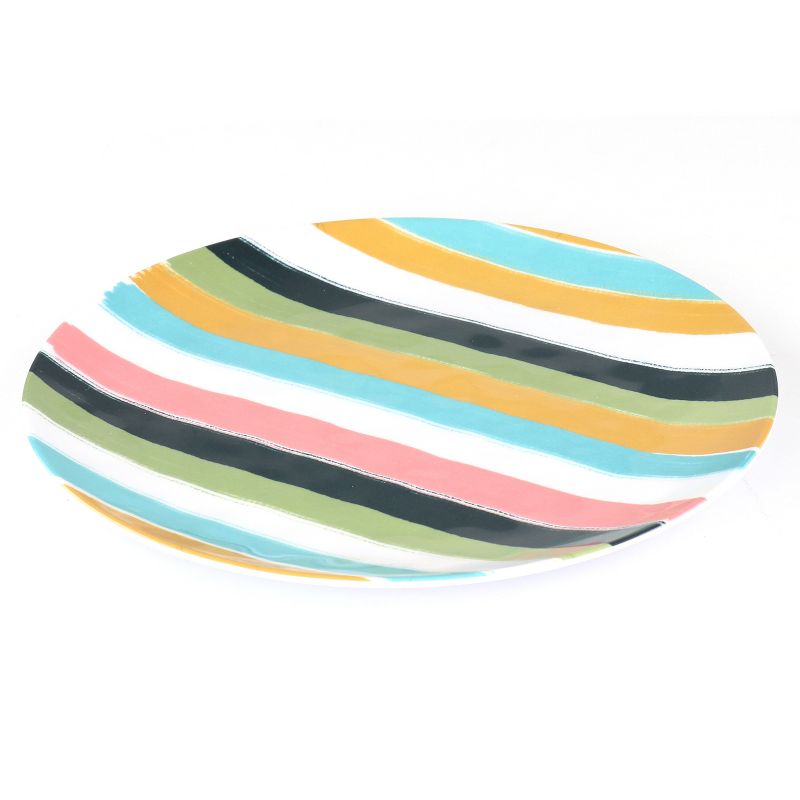 Gibson Home Tropical Sway 12 Piece 11 Inch Round Melamine Dinner Plate Set in Colorful Stripe, 4 of 6