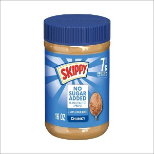 SKIPPY Chunky Peanut Butter Spread No Sugar Added, 7 g Protein Per Serving, Shelf-Stable, 16 oz Plastic Jar, Pack of 4 - 1 of 1