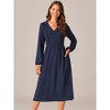 Seta T Women's Elegant Frilled Long Sleeve V Neck Pleated Fit Flare A-Line Midi Dress - 3 of 4