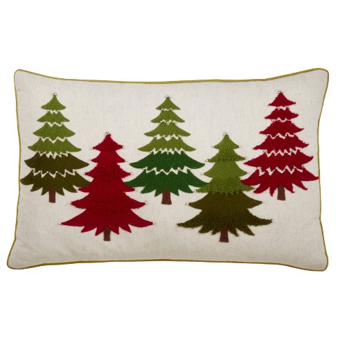 Embroidered Christmas Trees & Plaid Pillow