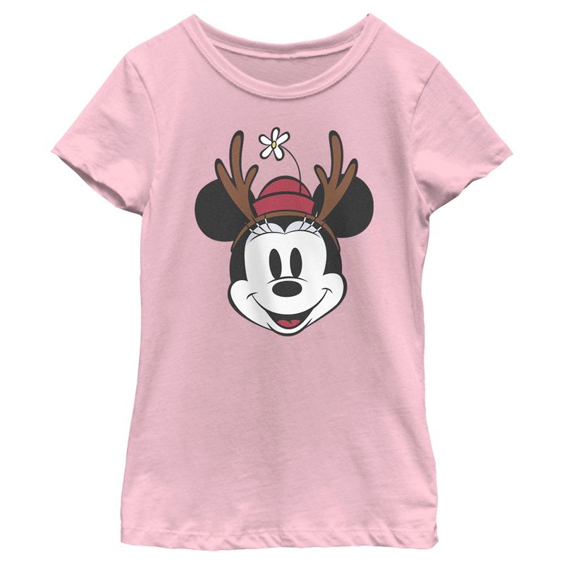 Girl's Minnie Mouse Christmas Reindeer Antlers T-Shirt, 1 of 5