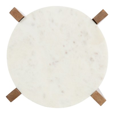 Natural Mango Wood and White Marble Round Two-Tier End Table