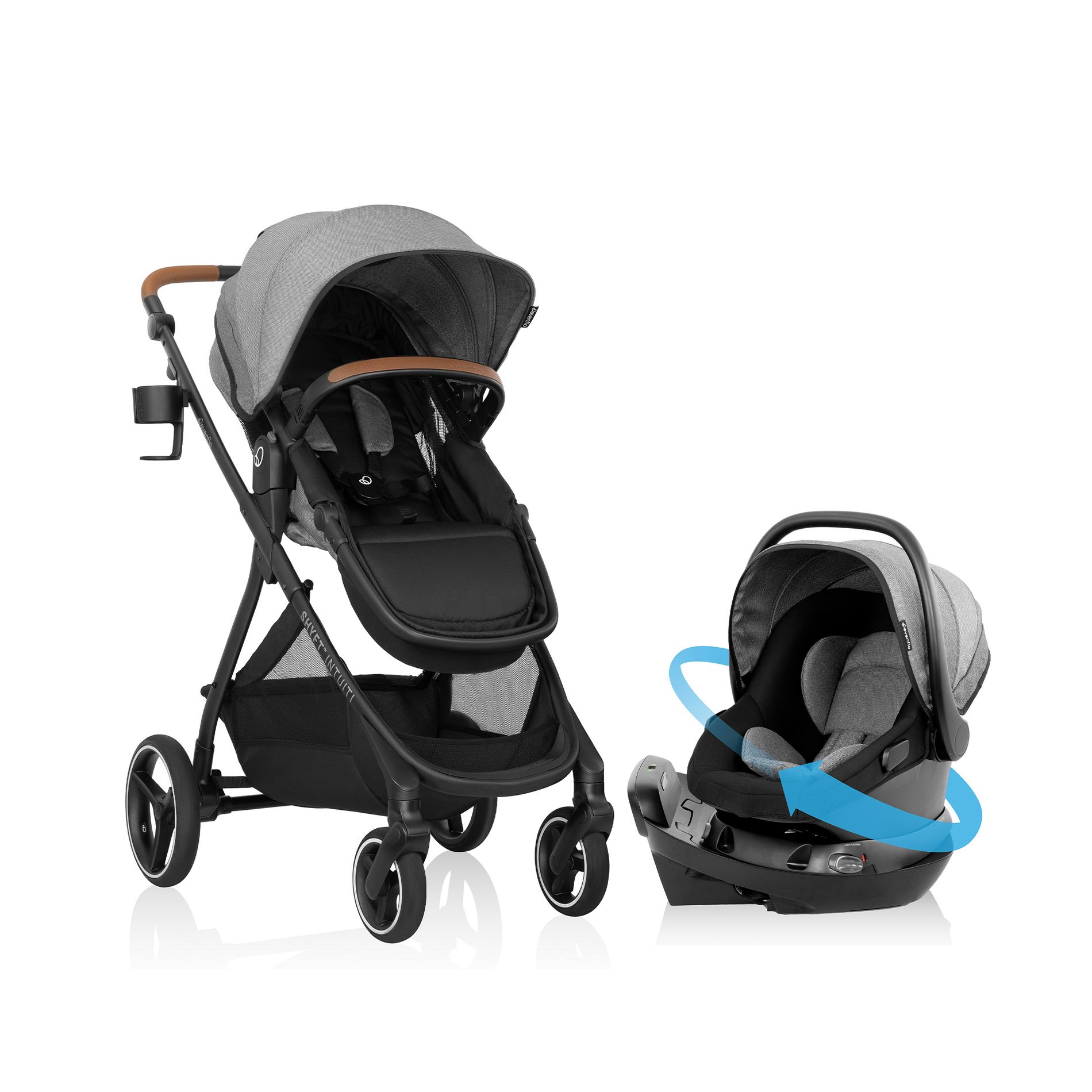 Evenflo Shyft Intuiti Travel System Featuring Revolve180 LiteMax NXT - Fossil Gray: Pram Mode, Adjustable Handle, Infant Car Seat Compatible