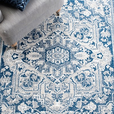 Navy and Light Grey Synthetic 4' x 6' Hand-Knotted Area Rug
