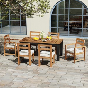 7 Piece Acacia Wood Outdoor Patio Dining Set,Patio Dining Table and 6 Chairs Set,Wood Garden Dining Table Set for 6 with Umbrella Hole-Coolbibila - 1 of 4