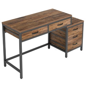 Resenkos Computer Desk, Office Desk, Study Desk,5-Drawer Computer Desk, Study Writing Table with Reversible Drawer Cabinet,Rustic Brown - 1 of 4