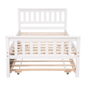 VYNXARIA White Color Pine  Frame Twin Platform Bed with Wheels, Headboard, Footboard - 1 of 4