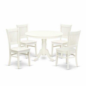 HomeStock 5-Piece Linen White Finish Solid Wood Top Dining table with 4 Chairs with Slat Back - 1 of 4