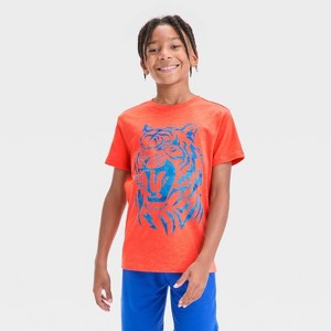 Boys' Short Sleeve Roaring Tiger Graphic T-Shirt- Cat & Jack™ Bright Orange - 1 of 4