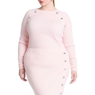 ELOQUII Women's Plus Size Button Detail Ribbed Sweater