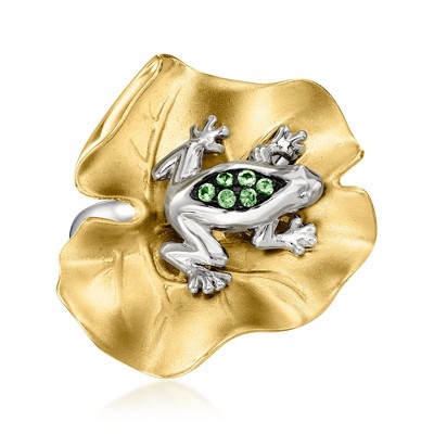 Ross-Simons Sterling Silver and 18kt Gold Over Sterling Frog Ring With Tsavorites