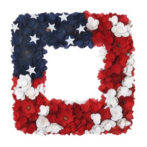 18" American Flag Themed Wood Curl Square Shaped Floral Wreath - National Tree Company - 1 of 3