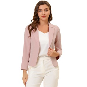 INSPIRE CHIC Women's Open Front Office Long Sleeve Lightweight Printed Floral Crop Suit Blazer - 1 of 4