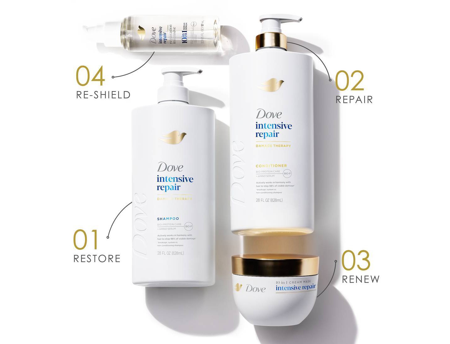 Шампунь с дозатором Dove Beauty Intensive Repair, 28 fl oz — фото 8