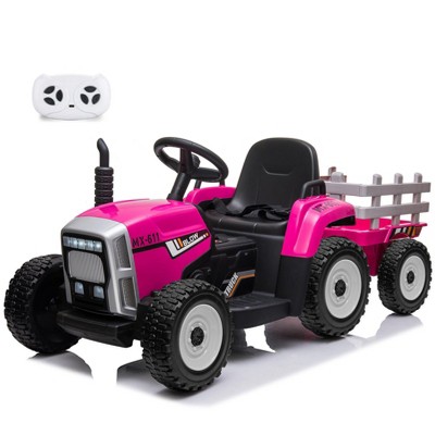 12V 25W/35W Ride On Tractor with Trailer & Remote Control, LED Headlights, Toddler Electric Car, Speed 5mph, 3-6 Years