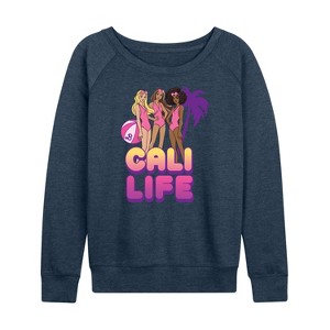 Women's - Barbie - Cali Life Lightweight French Terry Wide Neck Long Sleeve Shirt - 1 of 4