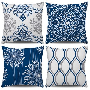 Decorative Throw Pillow Covers 18x18 Set of 4, Blue Modern Simple Square Pillow Case Cushion Cover - 1 of 4