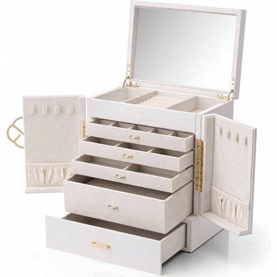 thumbnail image 2 of KAMIER Jewelry Box For Women, 6-Layer Large Jewelry Organizer Box With Mirror & 5 Drawers For Rings, Earrings, Necklaces, Bracelets,Pink 2 of 11