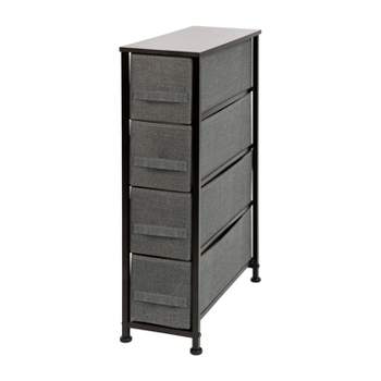 Flash Furniture 4 Drawer Slim Wood Top Cast Iron Frame Vertical Storage Dresser with Easy Pull Fabric Drawers