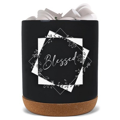Elanze Designs Blessed Black X-Large Cork Bottom, Kitchen Counter, Ceramic Stoneware, Coffee, Tea and Hot Chocolate, Machine Brewing, K Capsule Pod