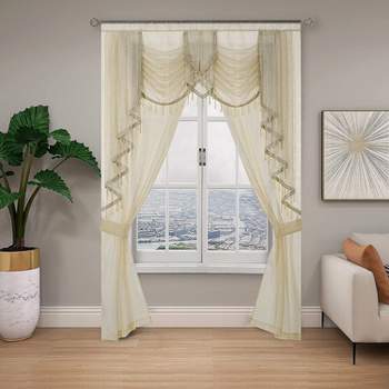 Kate Aurora Ultra Glam Beaded Sparkly Sheer Window in a Bag Curtain Set