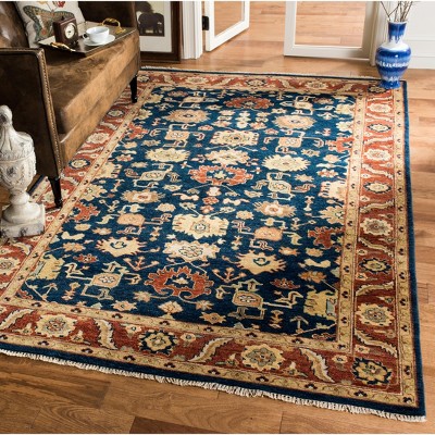 Heriz Navy and Rust Hand-Knotted Wool 6' x 9' Area Rug