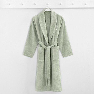 Green Cotton Terry Cloth Mid-Calf Bathrobe with Pockets
