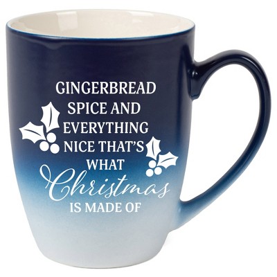 Gingerbread Spice  Everything Nice That's What Christmas Is Made Of Two Toned Matte Navy Blue  White 12 ounce Ceramic Stoneware Coffee Cup Mug