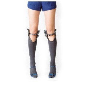 Memoi Fairytale Knee High Cotton Blend Ribbon Socks Black One Size - 1 of 3