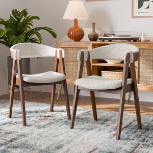 HOMES: Inside + Out Set of 2 Pearlcrest Mid-Century Modern Boucle Upholstered Dining Chairs Walnut - 1 of 4