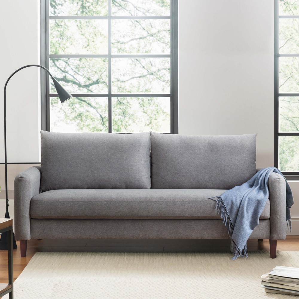 Photos - Sofa Mae Mid-Century Modern Curved Arm  with Solid Wood Legs Light Gray - M