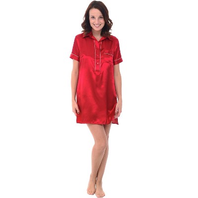 Womens Satin Night Shirt, Boyfriend Style Short Sleeve Sleep Shirt –  Alexander Del Rossa