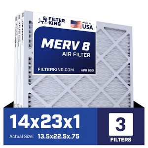 Filter King 14x23x1 Air Filter | 3-PACK | MERV 8 HVAC Pleated A/C Furnace Filters | MADE IN USA | Actual Size: 13.5 x 22.5 x .75" - 1 of 4