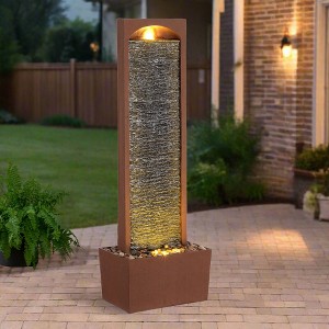 Teamson Home 38.5" Faux Slate Contemporary Outdoor LED Waterfall Fountain with Pebble Base, Red Rock - 1 of 4