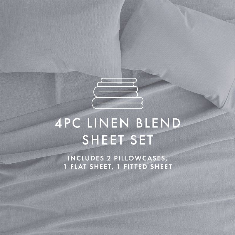 Linen Blend Premium Luxury Solid 4PC Bed Sheets Set - Becky Cameron, 5 of 19