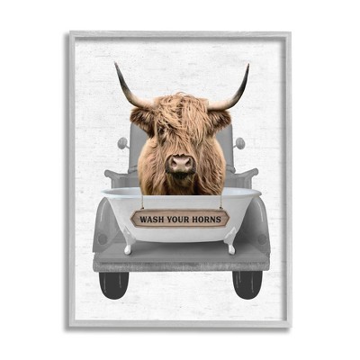 Stupell Industries Wash Your Horns Cattle Framed Giclee Art
