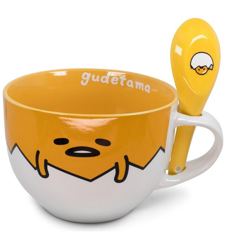 Silver Buffalo Sanrio Gudetama Ceramic Soup Mug With Spoon | Holds 24 Ounces, 1 of 7